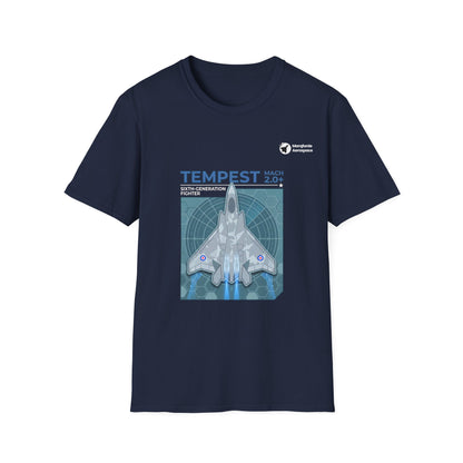Tempest Trinity aviation graphic on a navy unisex t-shirt