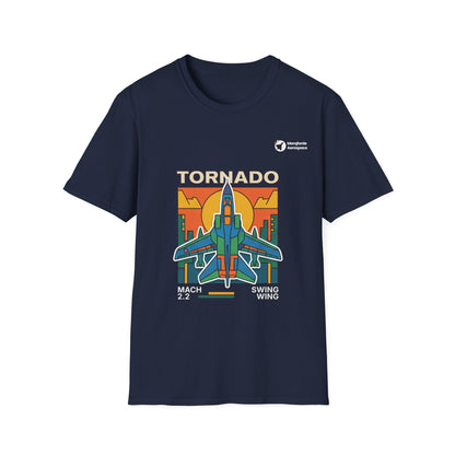 Tornado Twilight aviation graphic on a navy unisex t-shirt
