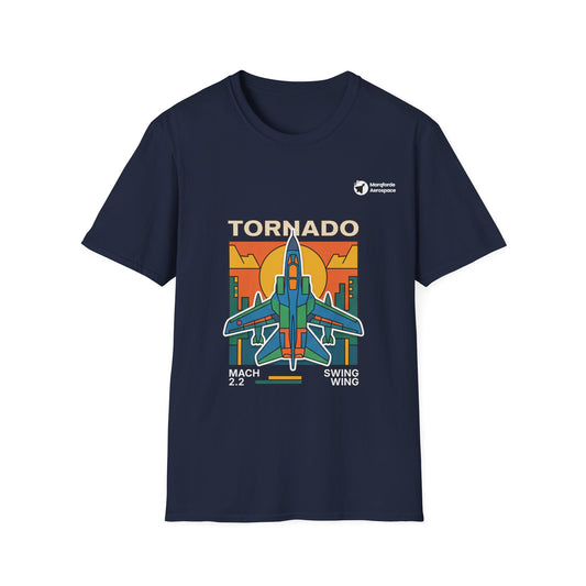 Tornado Twilight aviation graphic on a navy unisex t-shirt