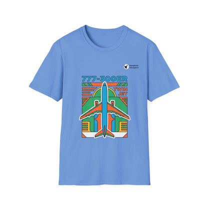 Triple Titan 777 aviation graphic on a carolina blue unisex t-shirt