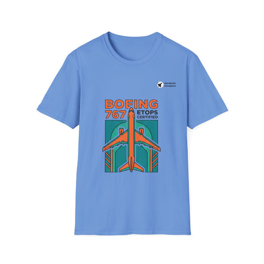 Twin Trailblazer 767 aviation graphic on a carolina blue unisex t-shirt
