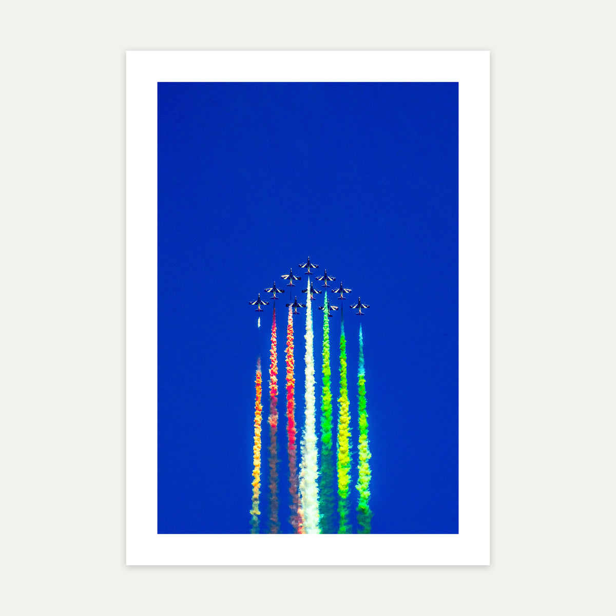 Frecce Tricolori jets climbing with red, white and green smoke, unframed A4 aviation photo print