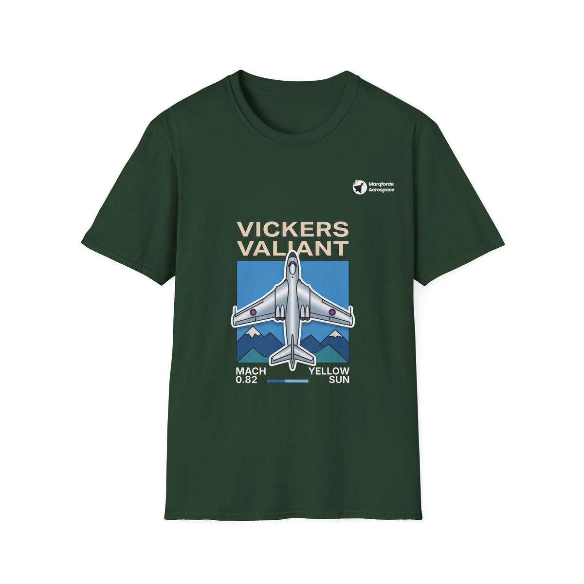 Valiant Voyager aviation graphic on a forest green unisex t-shirt