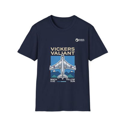 Valiant Voyager aviation graphic on a navy unisex t-shirt