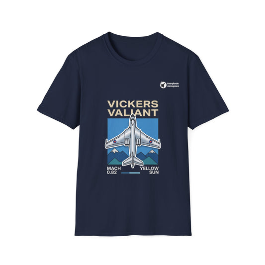 Valiant Voyager aviation graphic on a navy unisex t-shirt