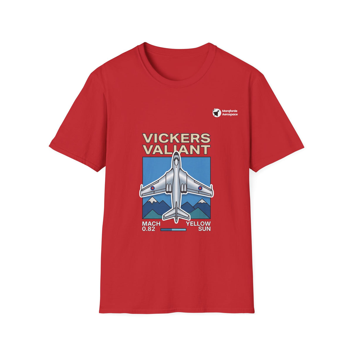 Valiant Voyager aviation graphic on a red unisex t-shirt