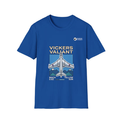 Valiant Voyager aviation graphic on a royal blue unisex t-shirt