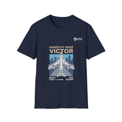 Victor Velocity aviation graphic on a navy unisex t-shirt