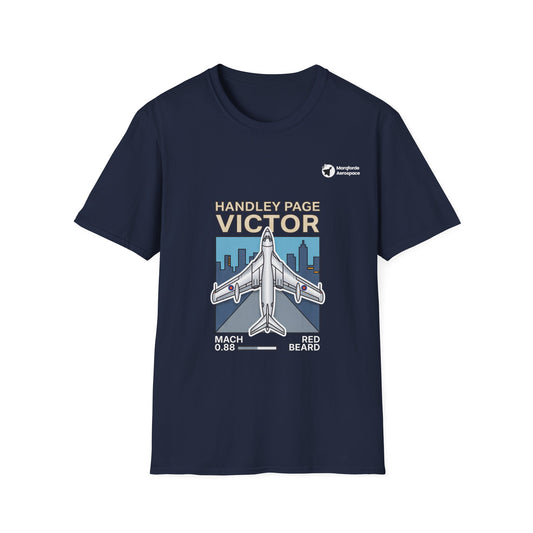Victor Velocity aviation graphic on a navy unisex t-shirt