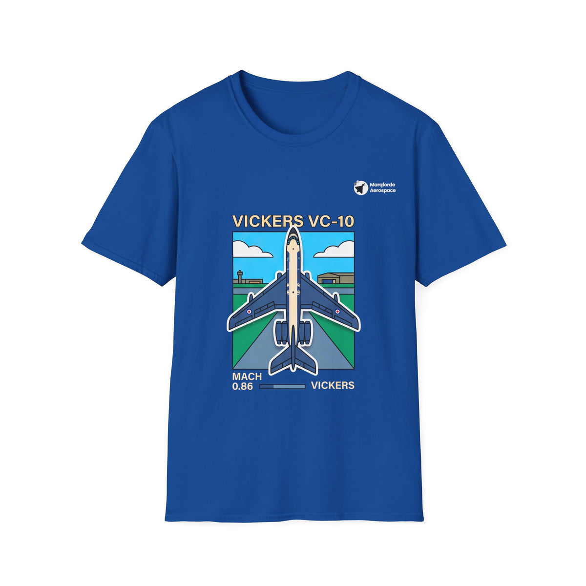Vickers Voyage aviation graphic on a royal blue unisex t-shirt
