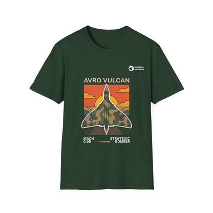Vulcan Vanguard aviation graphic on a forest green unisex t-shirt