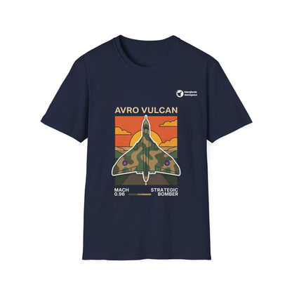 Vulcan Vanguard aviation graphic on a navy unisex t-shirt