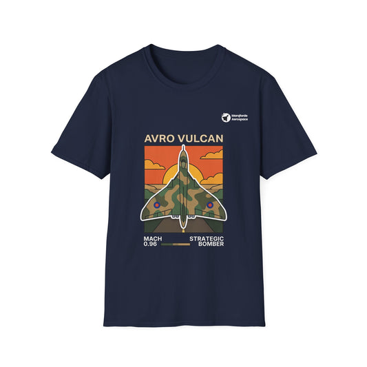 Vulcan Vanguard aviation graphic on a navy unisex t-shirt