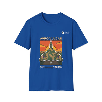 Vulcan Vanguard aviation graphic on a royal blue unisex t-shirt