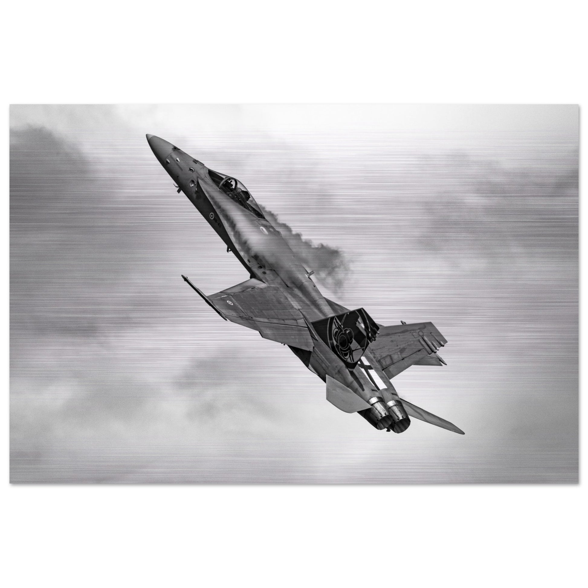 High-Quality Metal Print Featuring Finnish F/A-18 Hornet in Flight