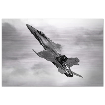 High-Quality Metal Print Featuring Finnish F/A-18 Hornet in Flight