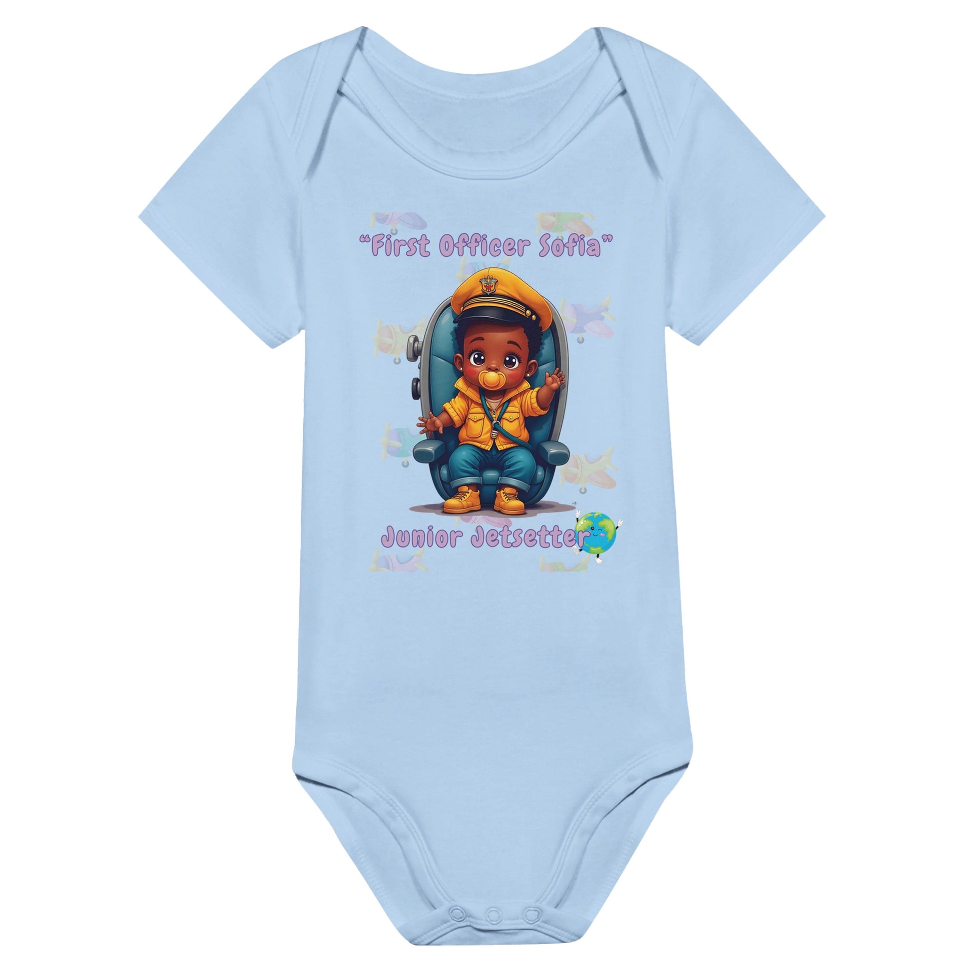 Junior Jetsetter Bodysuit Featuring Airplane-Themed Design