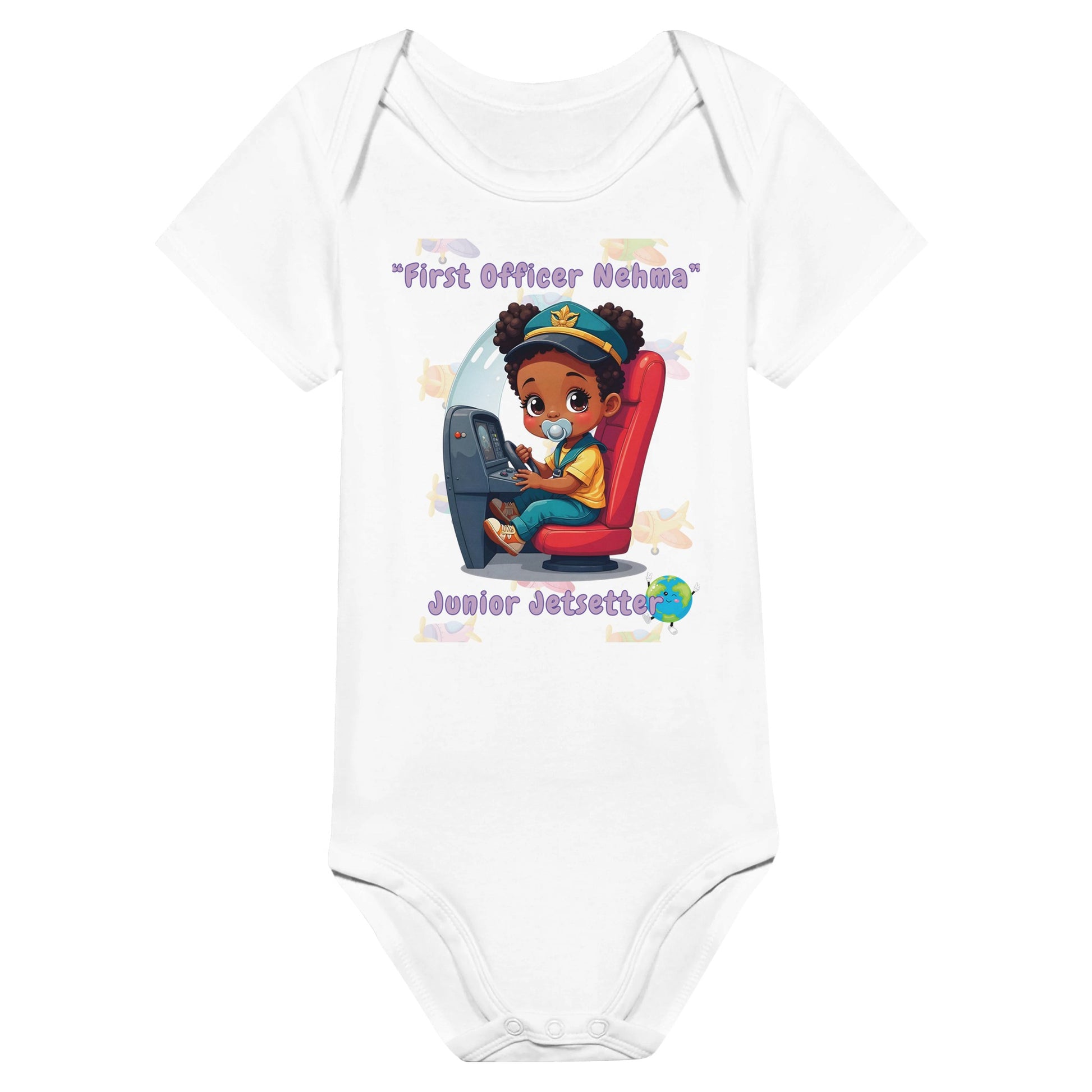Adorable Baby Girl Bodysuit with Aviation-Themed Print