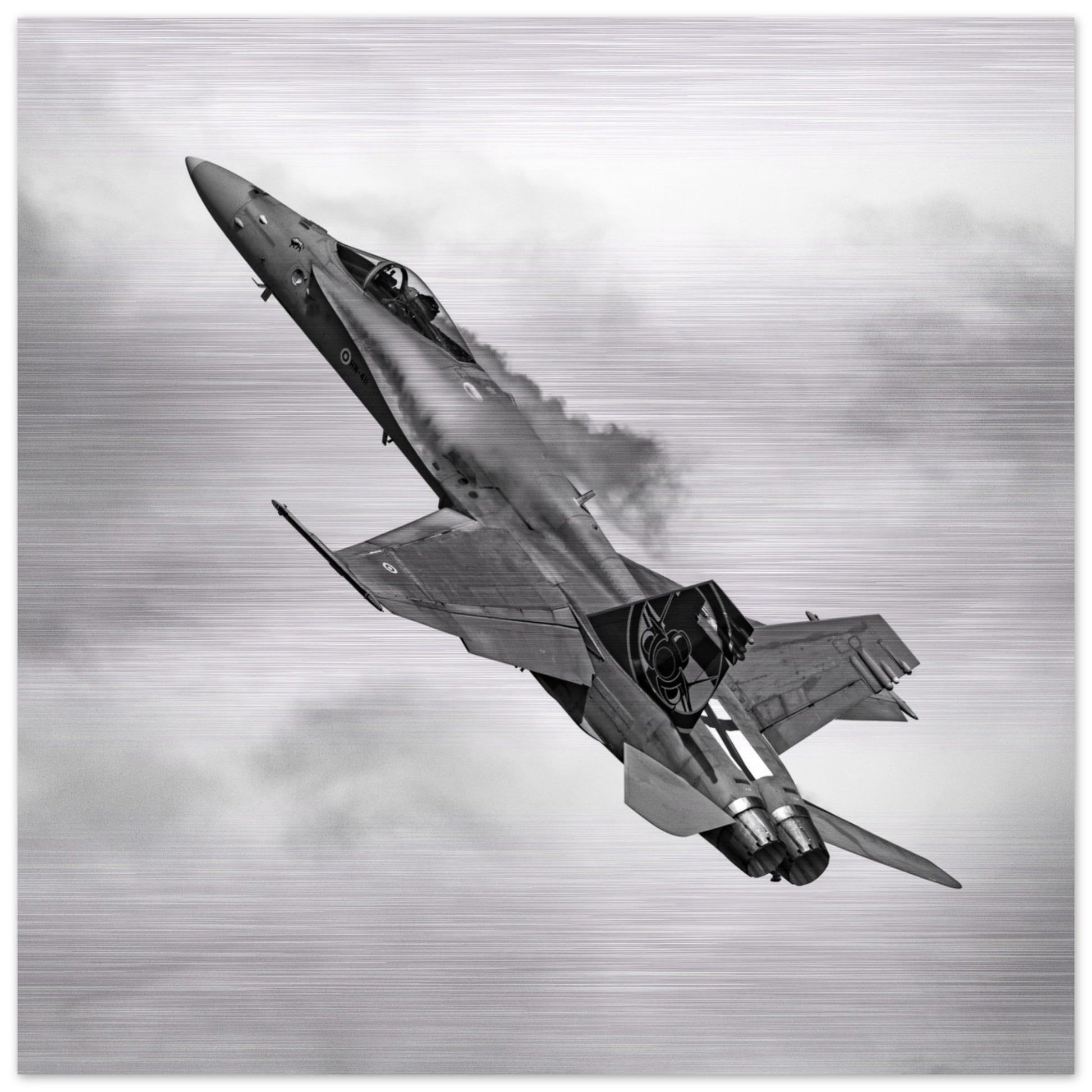 Close-Up of Finnish F/A-18 Hornet Brushed Aluminium Print – Glossy Finish