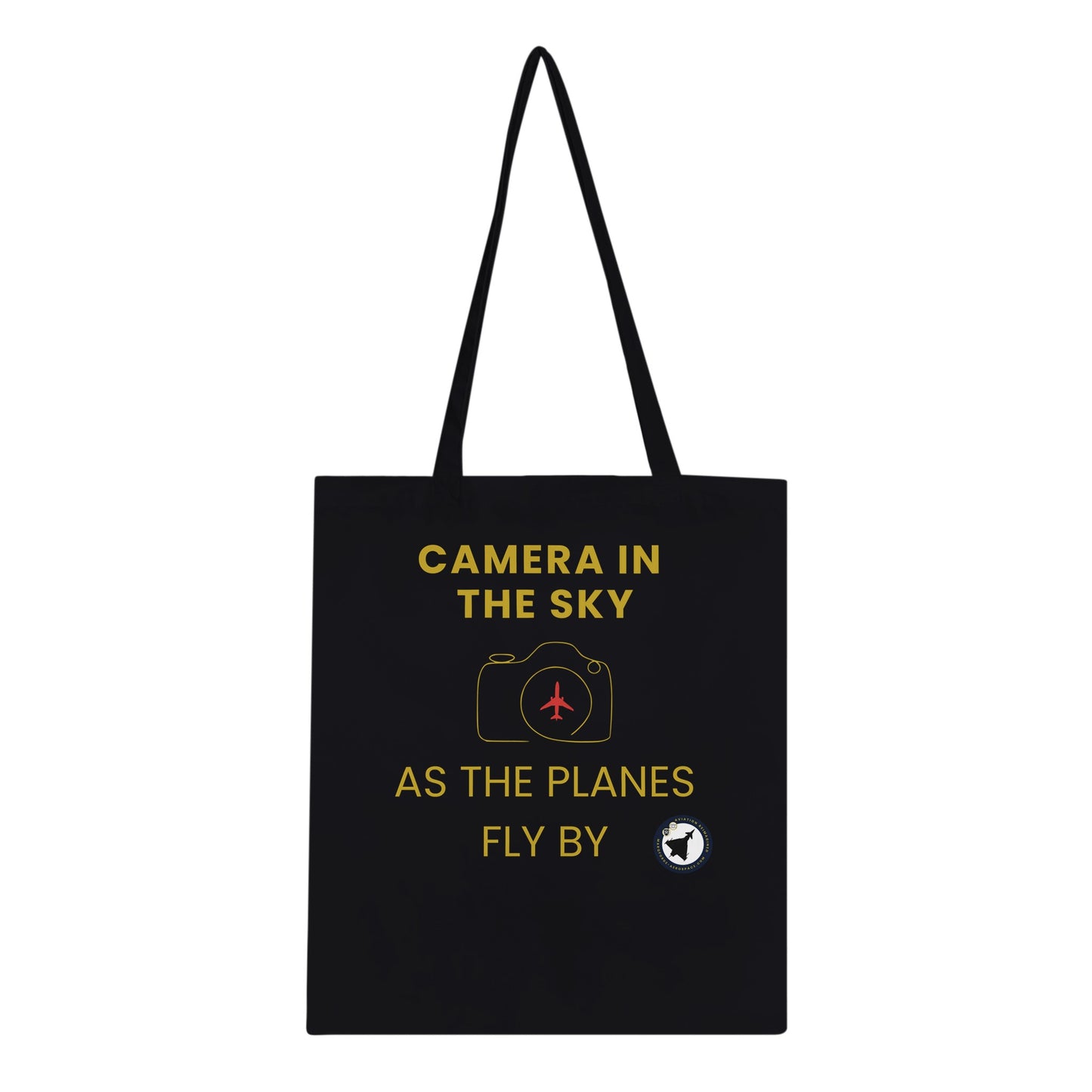 Close-Up of Camera In The Sky Tote Bag – Stylish Dark Design