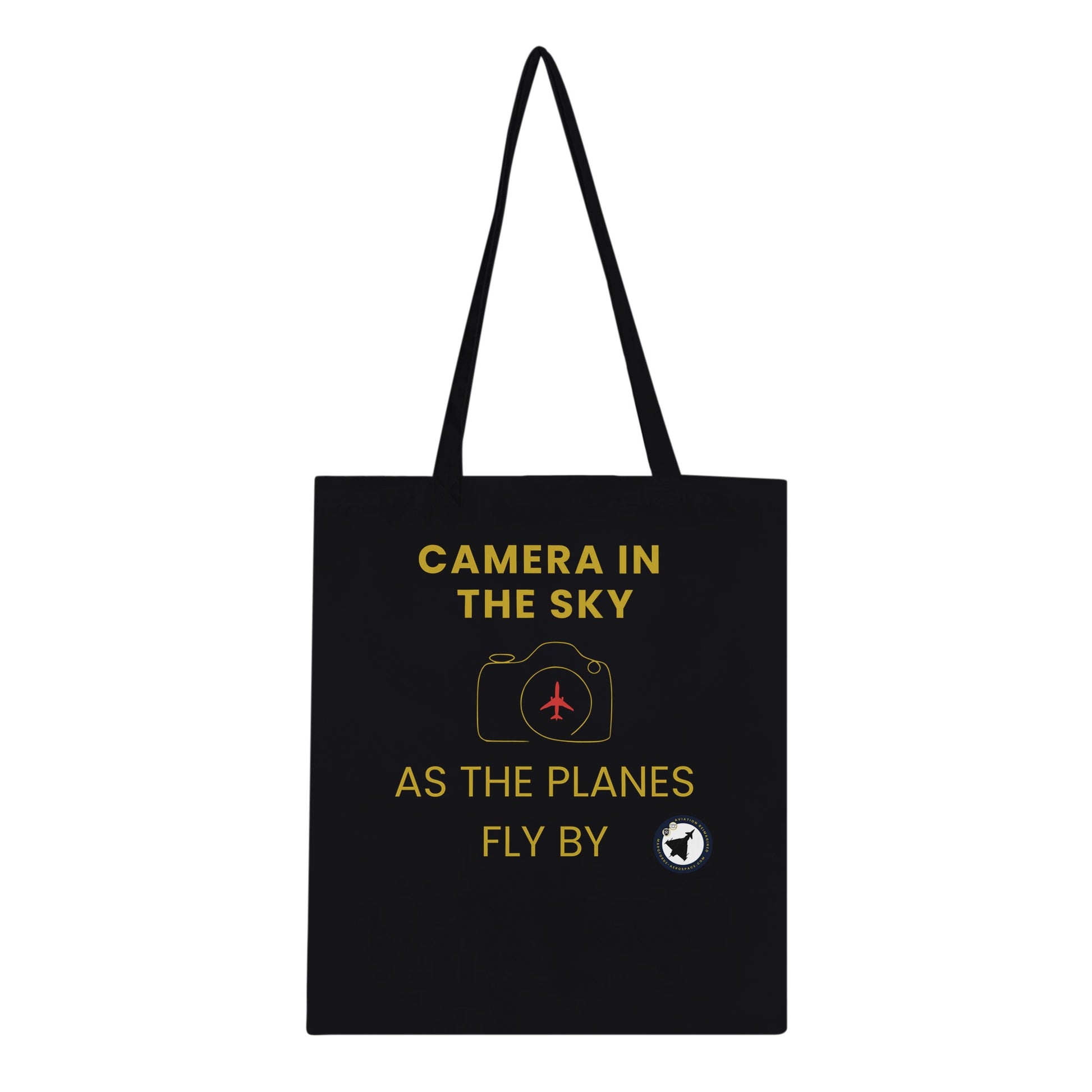 Close-Up of Camera In The Sky Tote Bag – Stylish Dark Design