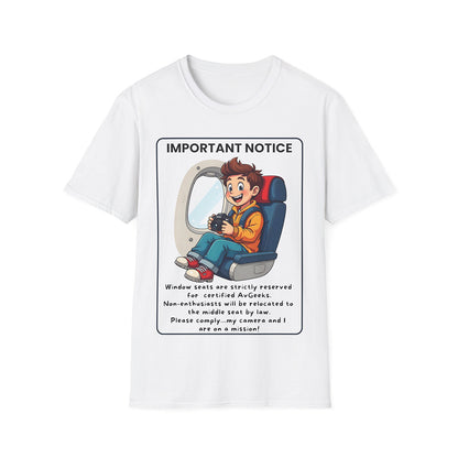 Close-Up of Window Seats Are For AvGeeks T-Shirt Print – Unique Design