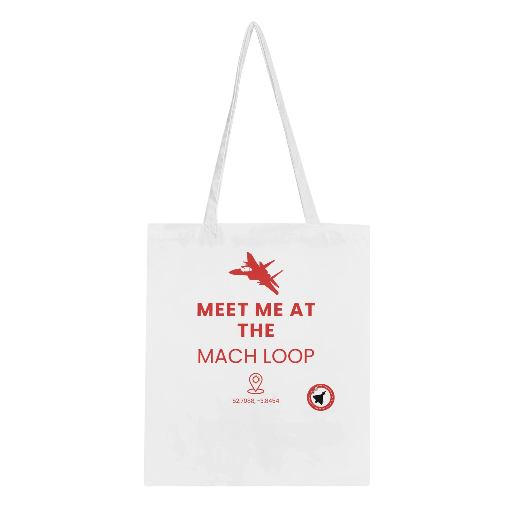 Close-Up of Meet Me at The Mach Loop Tote Bag – Stylish Dark Design