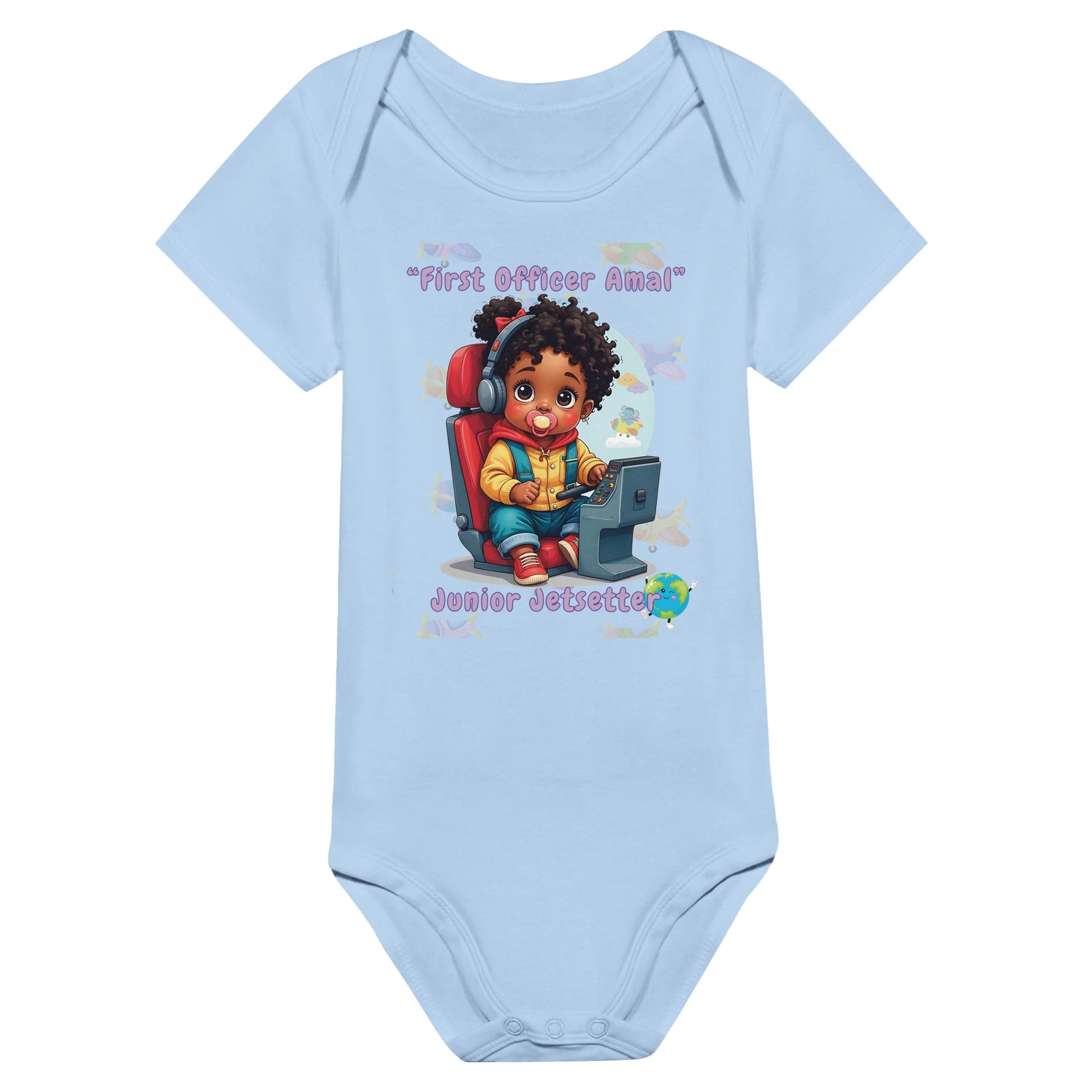 Junior Jetsetter Baby Bodysuit with Airplane Illustration