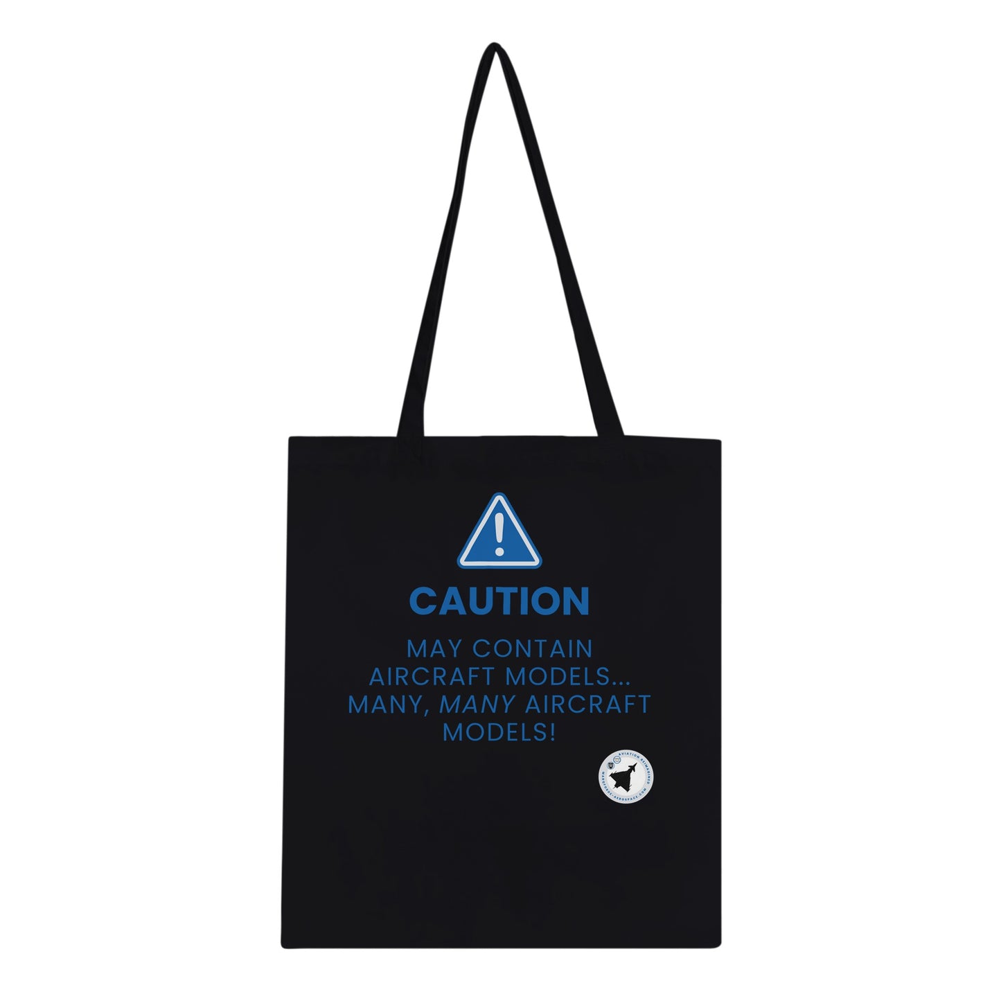 Durable Tote Bag Featuring May Contain Aircraft Models Text in Dark Colours