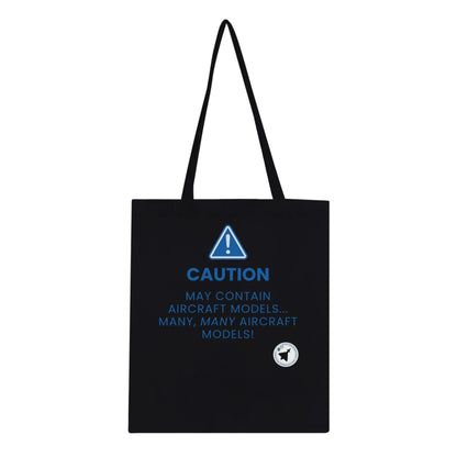 Durable Tote Bag Featuring May Contain Aircraft Models Text in Dark Colours