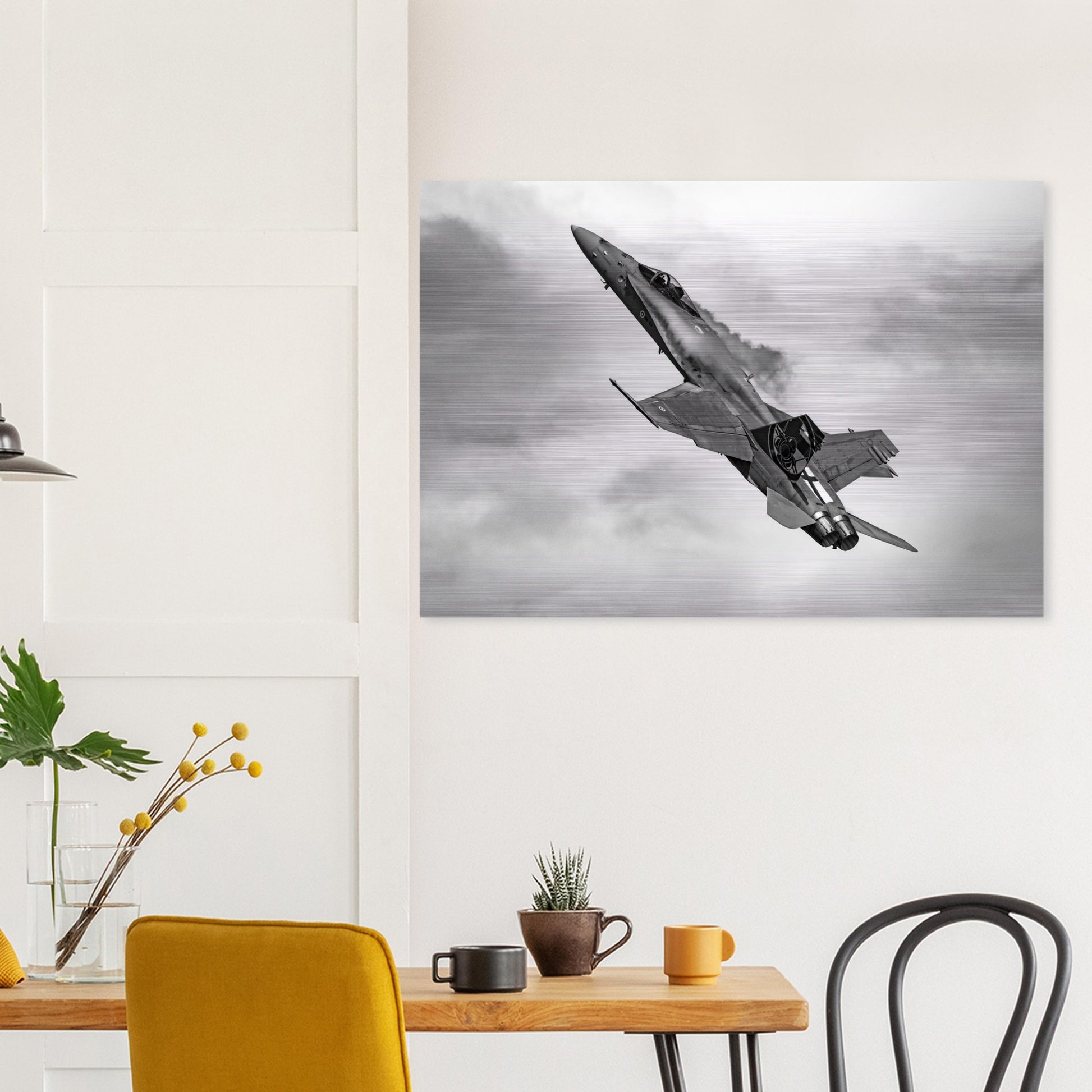High-Resolution Finnish F/A-18 Hornet Brushed Aluminium Aviation Print
