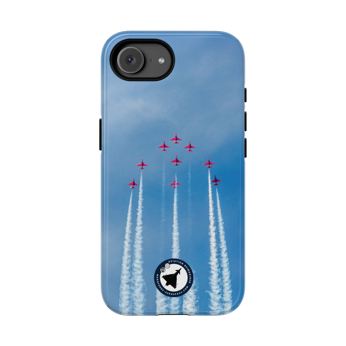 Nine Red Arrows Hawks climbing with white smoke aviation photo iPhone tough phone case – view 42