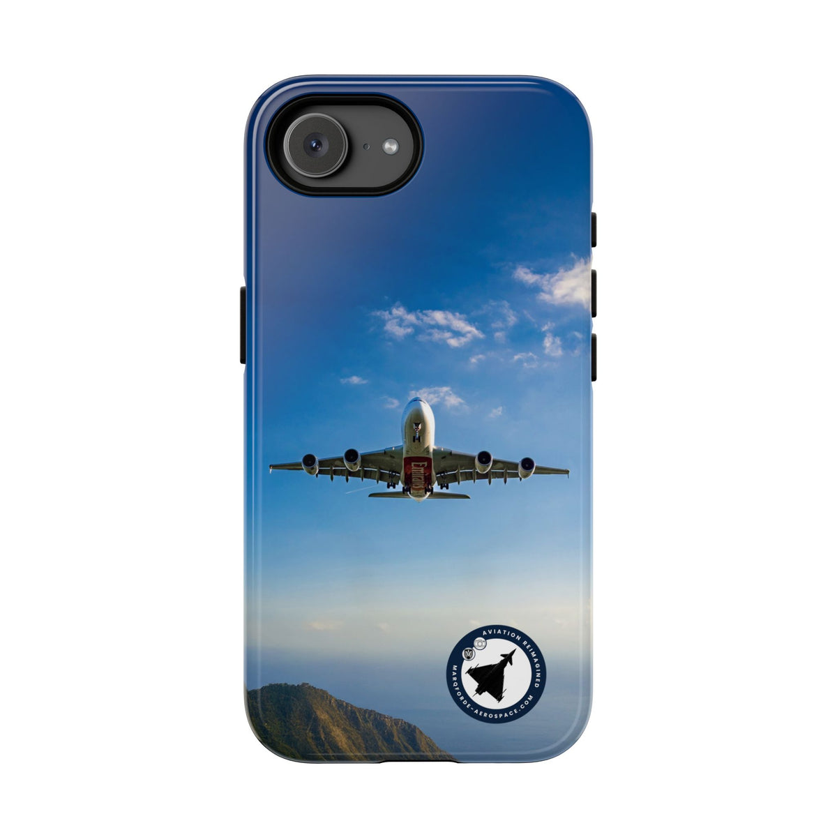 Emirates Airbus A380 climbing head-on over coastline aviation photo iPhone tough phone case – view 57