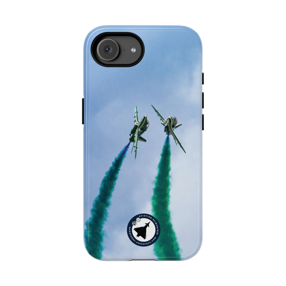 Two Saudi Hawks jets crossing in green smoke aviation photo iPhone tough phone case – view 42