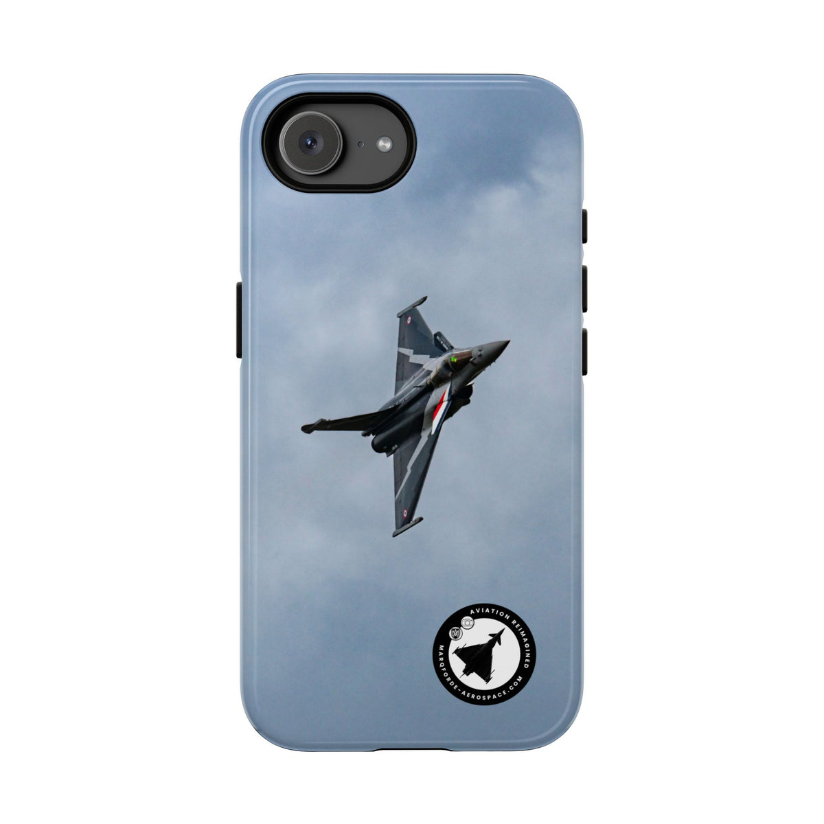 Dark grey striped Rafale banking nose-high in cloud aviation photo iPhone tough phone case – view 61