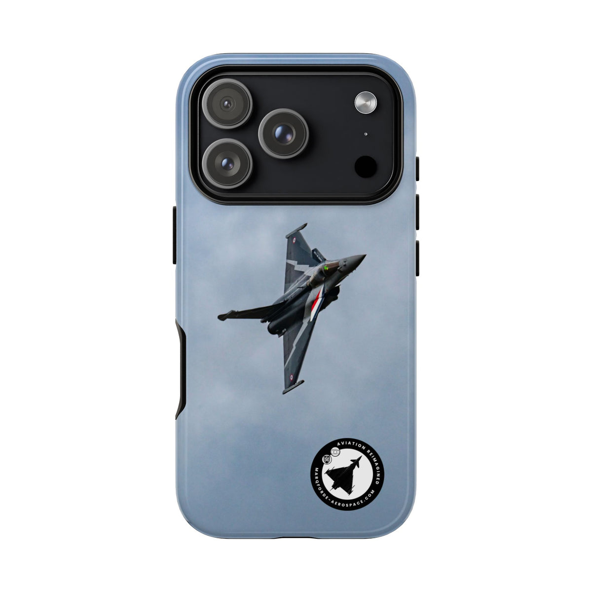 Dark grey striped Rafale banking nose-high in cloud aviation photo iPhone tough phone case – view 62