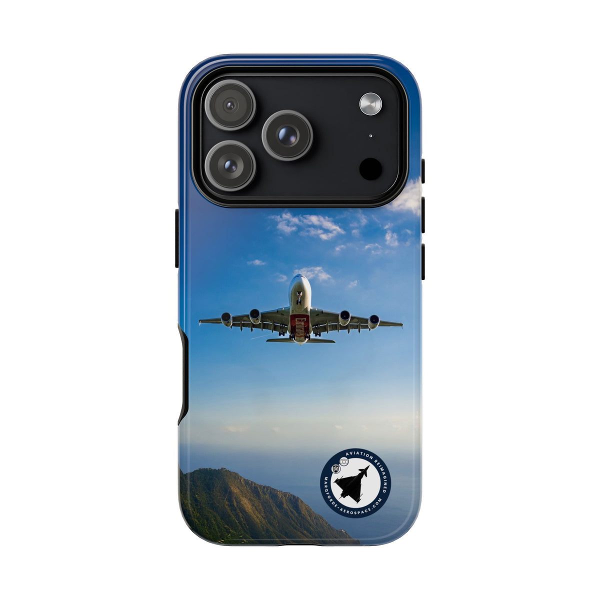 Emirates Airbus A380 climbing head-on over coastline aviation photo iPhone tough phone case – view 58