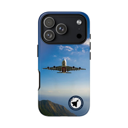 Emirates Airbus A380 climbing head-on over coastline aviation photo iPhone tough phone case – view 58