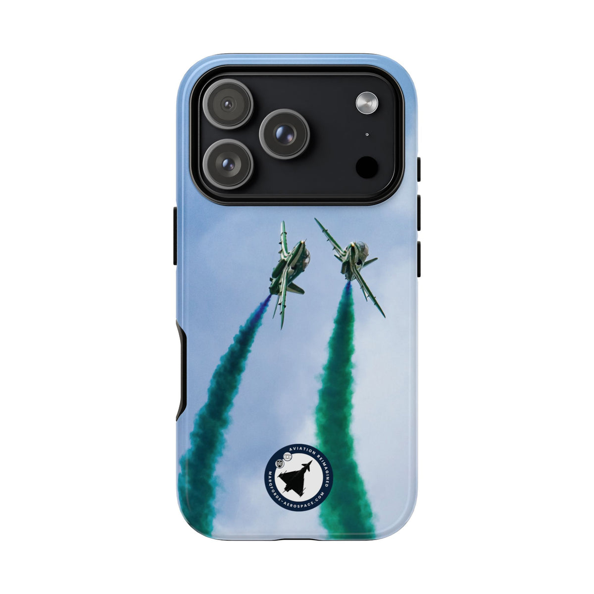 Two Saudi Hawks jets crossing in green smoke aviation photo iPhone tough phone case – view 43