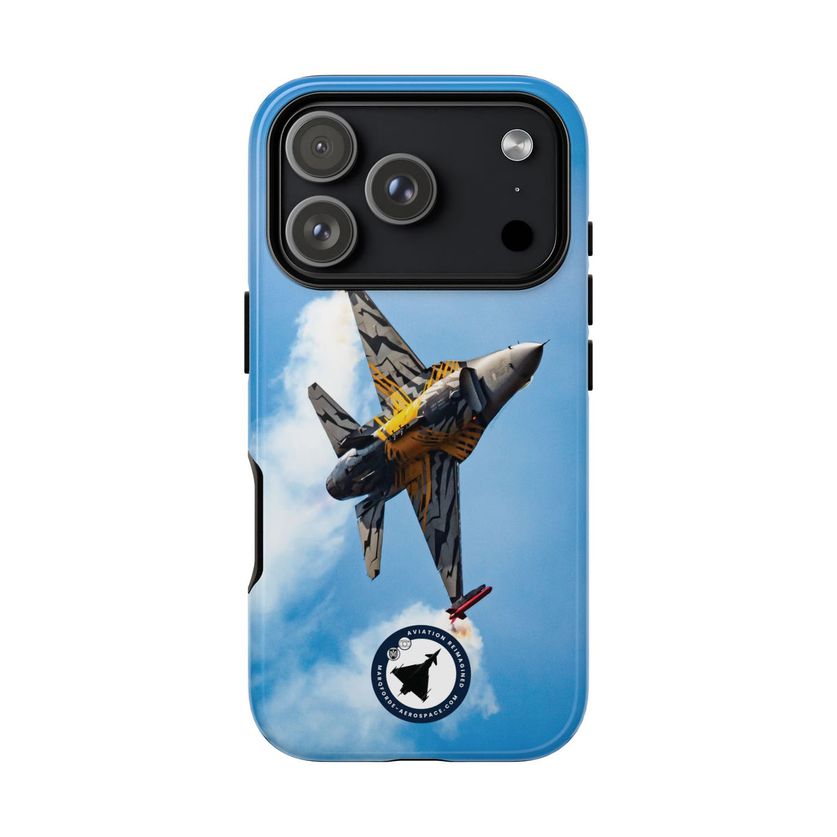 Tiger-striped Belgian F-16 banking hard with smoke aviation photo iPhone tough phone case – view 33