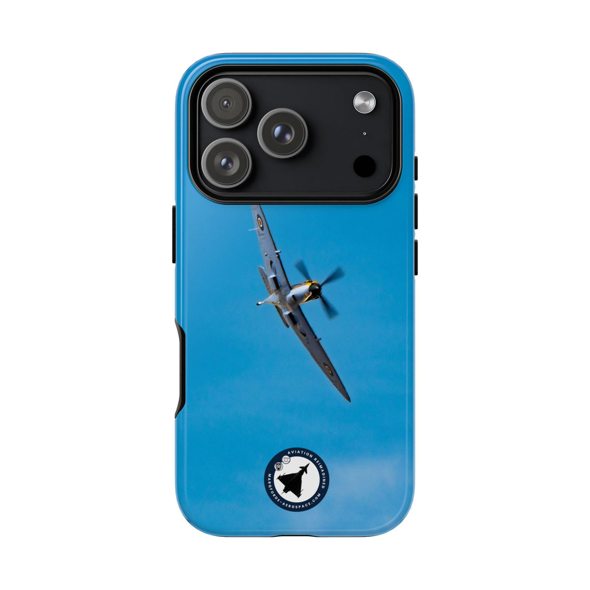 Camouflaged RAF Spitfire banking in a blue sky aviation photo iPhone tough phone case – view 69