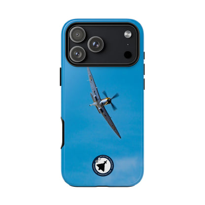 Camouflaged RAF Spitfire banking in a blue sky aviation photo iPhone tough phone case – view 70