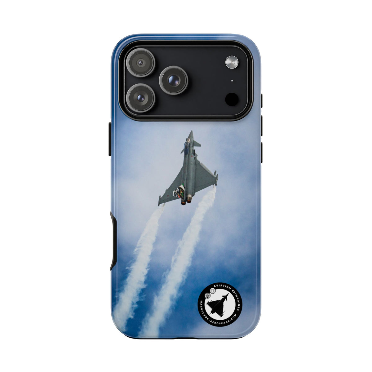Italian Eurofighter climbing with twin white trails aviation photo iPhone tough phone case – view 45